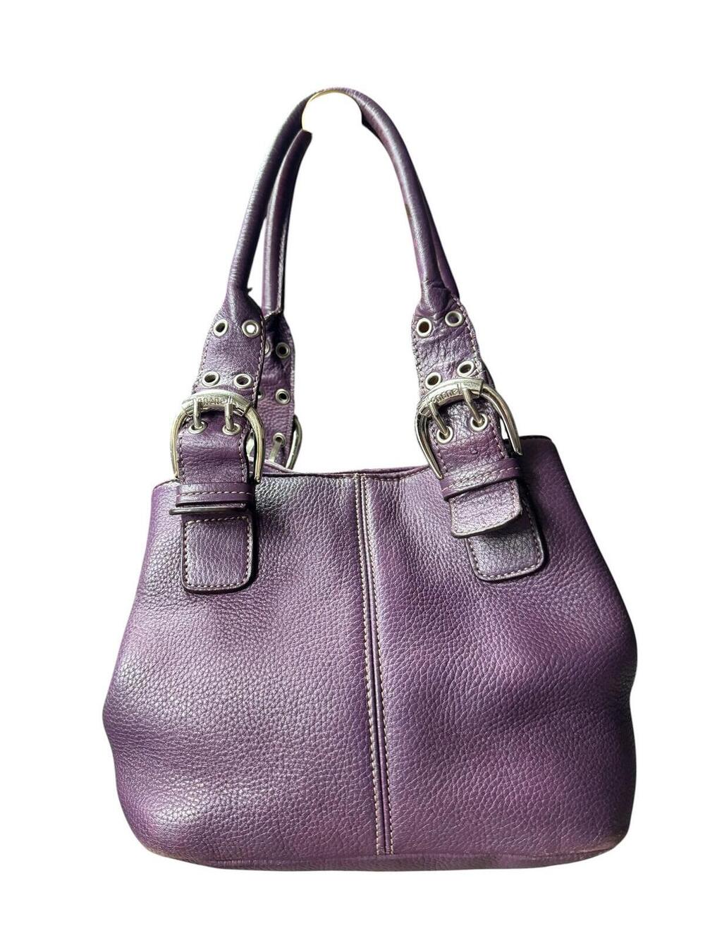 Tignanello Purple Leather Handbag with Buckle Detail